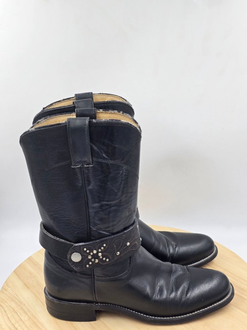 Justin 3703 Cora 10" Classic Black Leather Roper Western Boots Women Size 6B